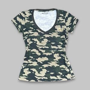 True Religion Women’s Camouflage V-Neck Graphic T-Shirt - Size Small